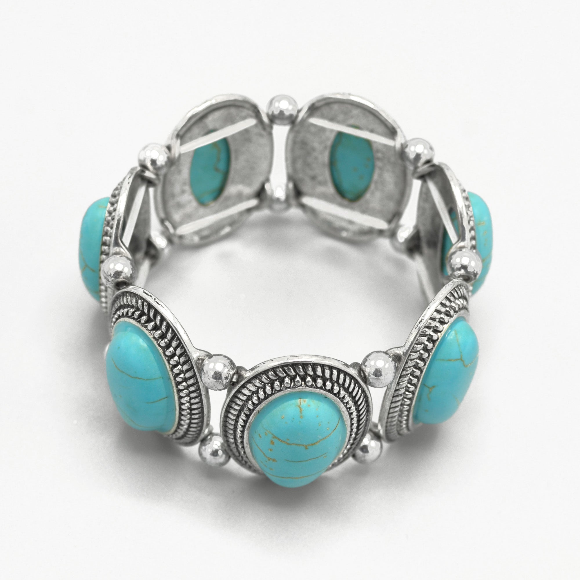 SILVER TURQUOISE OVAL MEMORY WITR BRACELET #HNB78371_SIL_OX-TRQ(JF1)