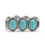 SILVER TURQUOISE OVAL MEMORY WITR BRACELET #HNB78371_SIL_OX-TRQ(JF1)