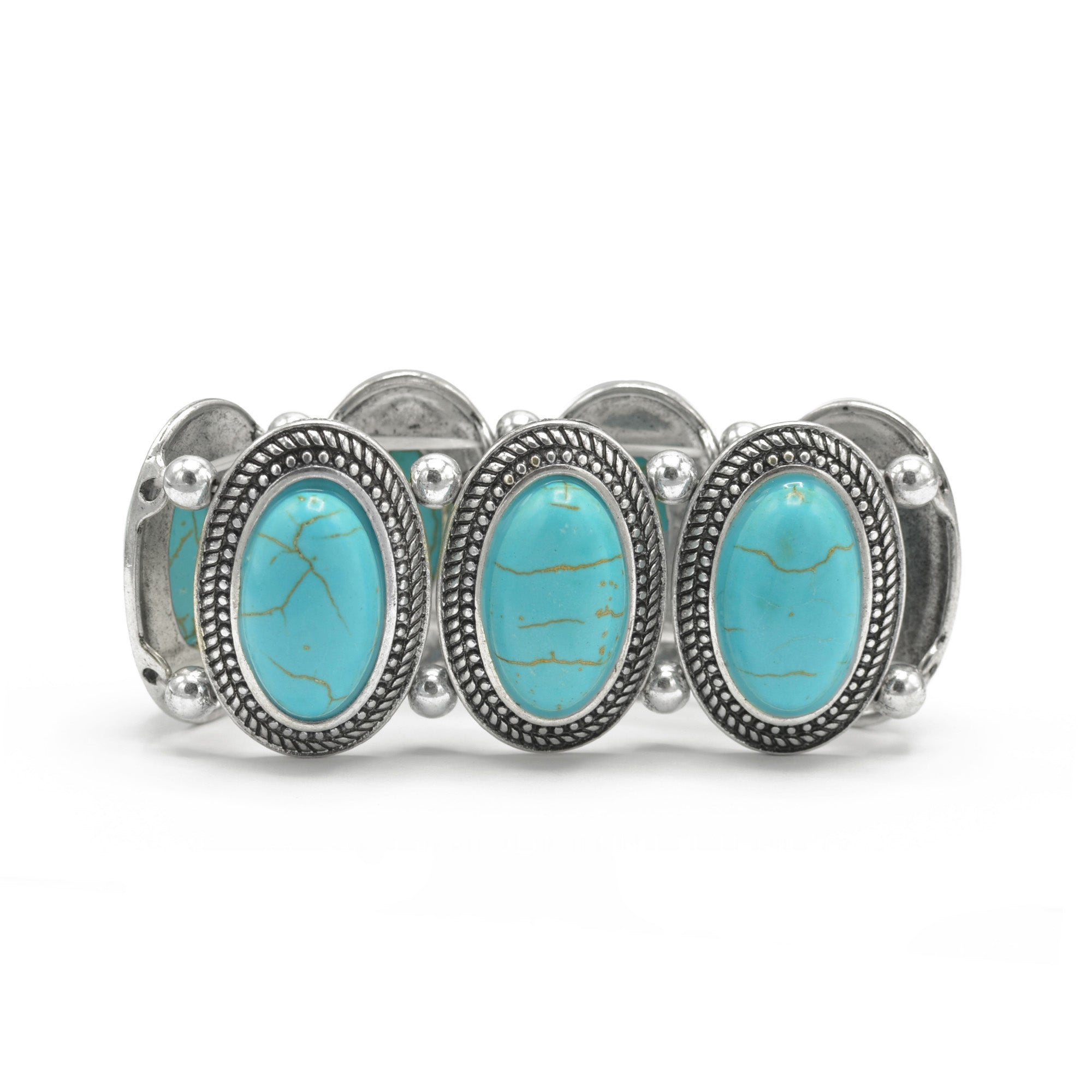 SILVER TURQUOISE OVAL MEMORY WITR BRACELET #HNB78371_SIL_OX-TRQ(JF1)