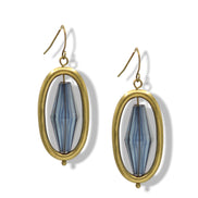 Gold Oval and Blue faceted Drop Earrings 2