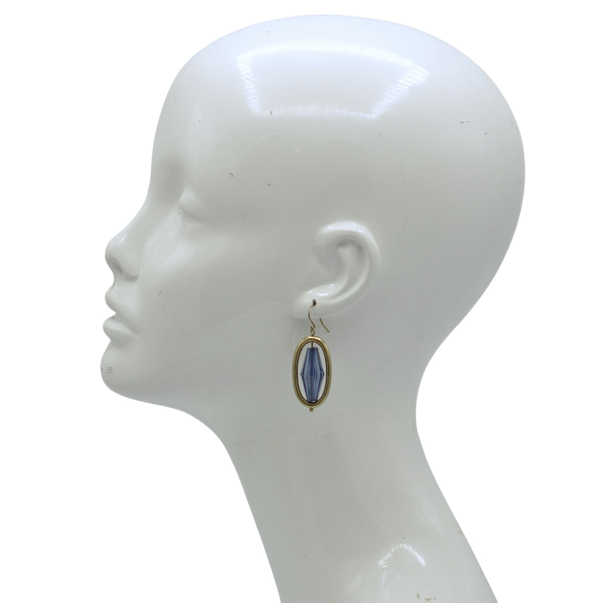 Gold Oval and Blue faceted Drop Earrings 2