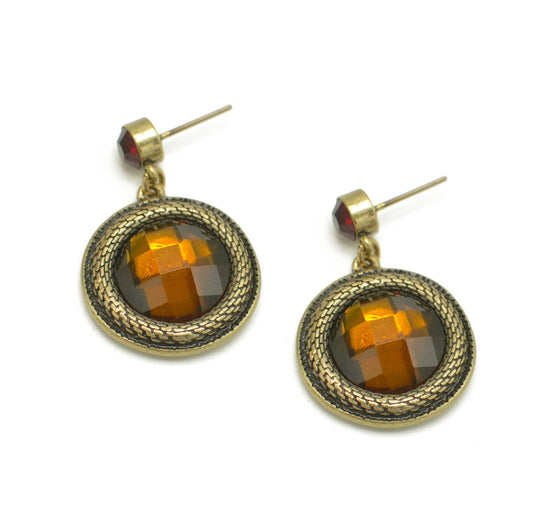 GOLD CHAMPAGNE FACETED STONE POST EARRINGS #SE30613_G-RED-BRW (HF15)