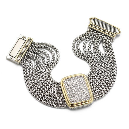 Women's Multi-Strand Pavé Statement Wrap Around Bracelet | Sparkling Faux Stone Wide Cuff Bracelet | Elegant Fashion Jewelry# 12504BRTT(FC16)