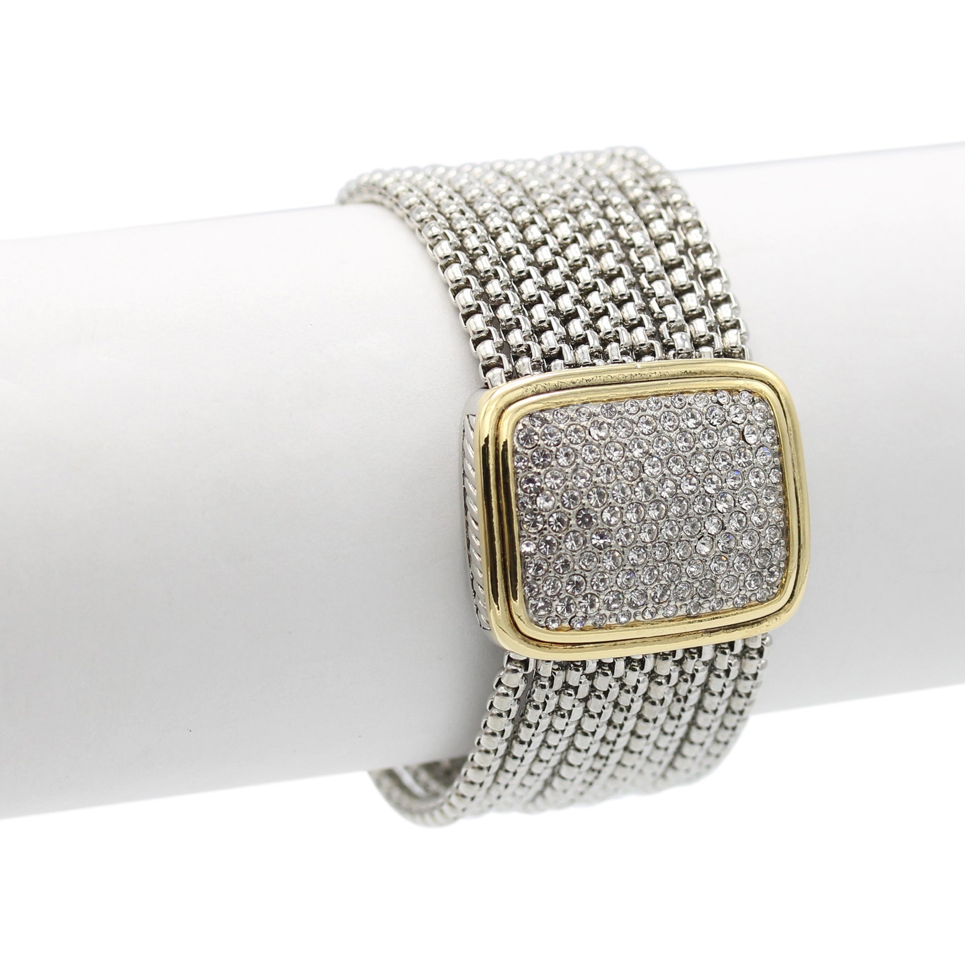 Women's Multi-Strand Pavé Statement Wrap Around Bracelet | Sparkling Faux Stone Wide Cuff Bracelet | Elegant Fashion Jewelry# 12504BRTT(FC16)