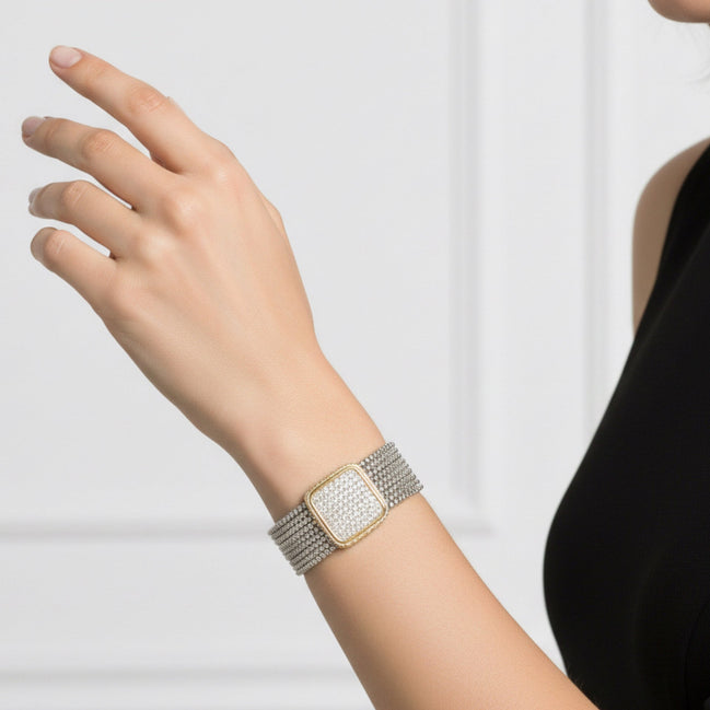 Women's Multi-Strand Pavé Statement Wrap Around Bracelet | Sparkling Faux Stone Wide Cuff Bracelet | Elegant Fashion Jewelry# 12504BRTT(FC16)