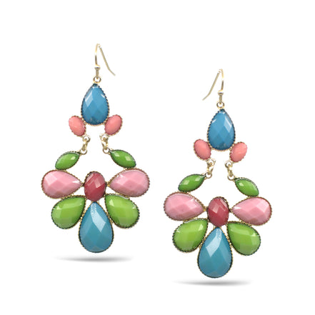 GOLD MULTICOLOR GLASS CRYSTAL FLOWER EARRINGS  #SE31652_GLD-MLT (BE14)