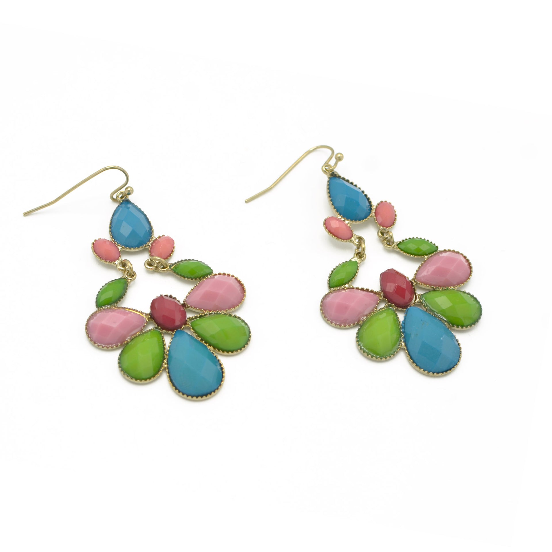 GOLD MULTICOLOR GLASS CRYSTAL FLOWER EARRINGS  #SE31652_GLD-MLT (BE14)