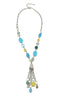 RHODIUM-BLUE MIX BEADS TASSEL NECKLACE #SC32364_ROD-BLU_MIX (BH6/BG6)