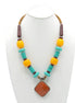 ORANG AND GREEN RESIN BEAD PENDANT NECKLACE #N43101 (IE22)