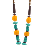 ORANG AND GREEN RESIN BEAD PENDANT NECKLACE #N43101 (IE22)