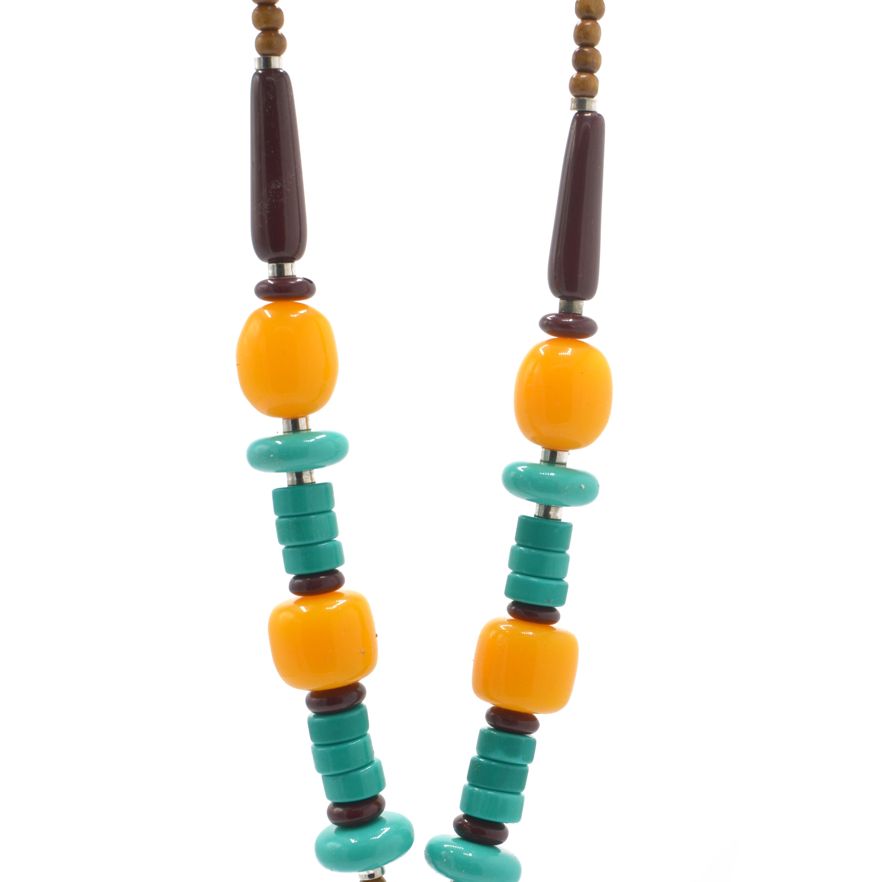 ORANG AND GREEN RESIN BEAD PENDANT NECKLACE #N43101 (IE22)