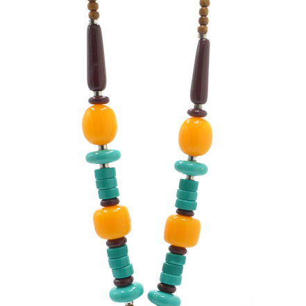 ORANG AND GREEN RESIN BEAD PENDANT NECKLACE #N43101
