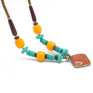 ORANG AND GREEN RESIN BEAD PENDANT NECKLACE #N43101 (IE22)