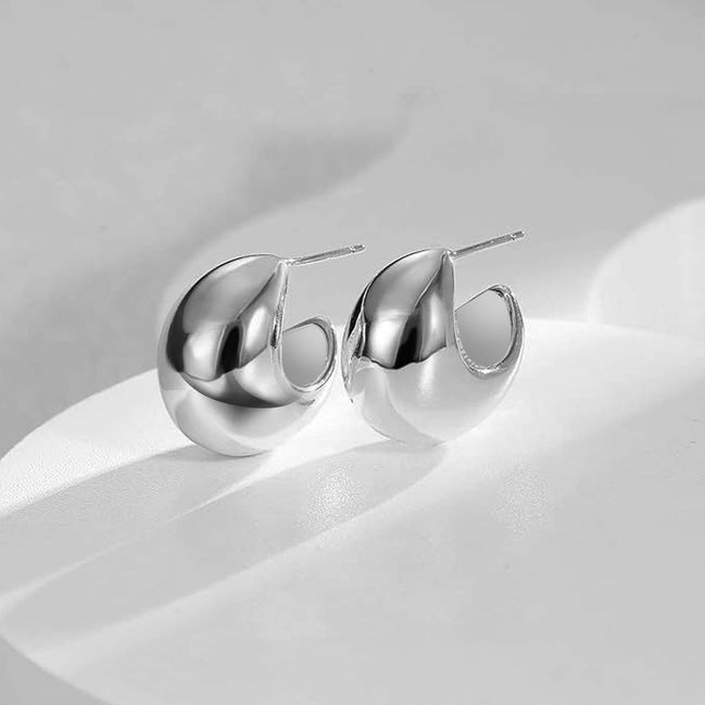 Silver Plated Chunky Lightweight  Hoop Earrings #GLE2941S(GF9)