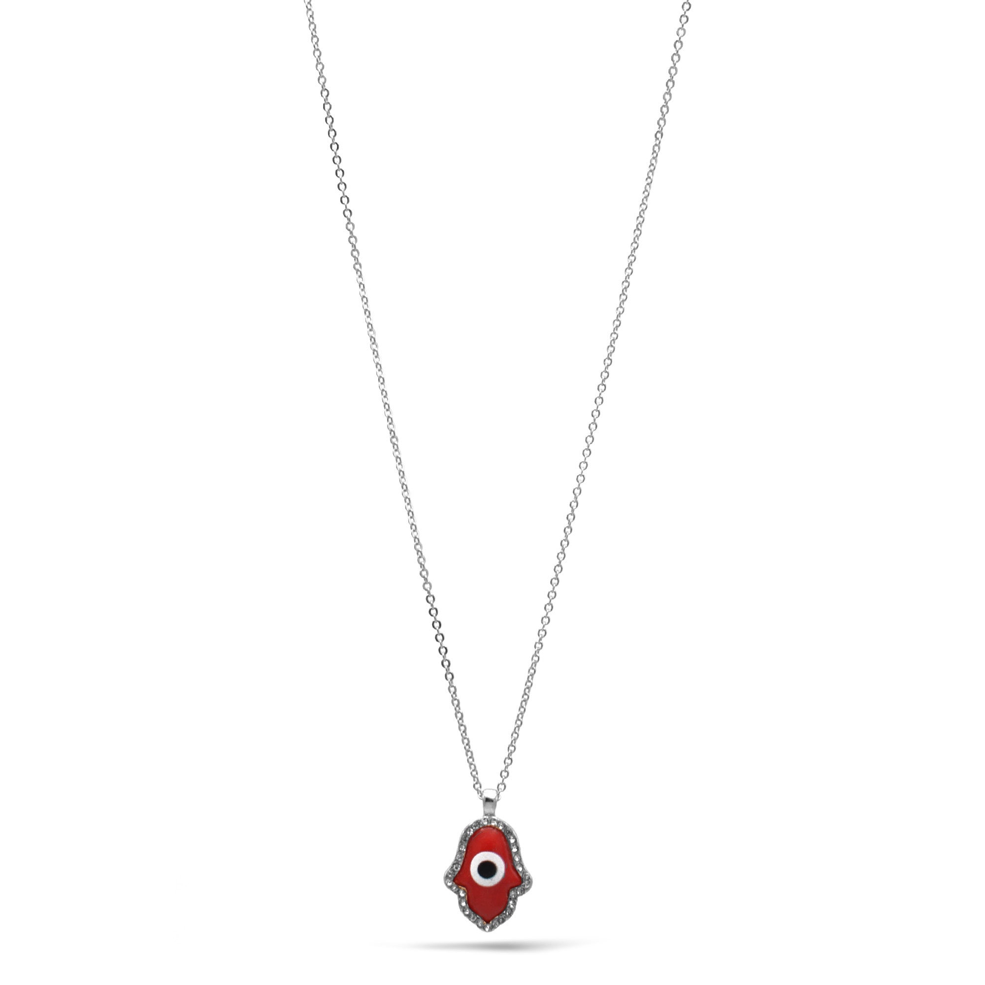 GOLD RED HAMSA HAND PENDANT SHORT NECKLACE  # HNN90662RD(LF16)