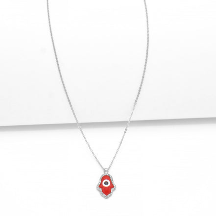 GOLD RED HAMSA HAND PENDANT SHORT NECKLACE  # HNN90662RD(LF16)