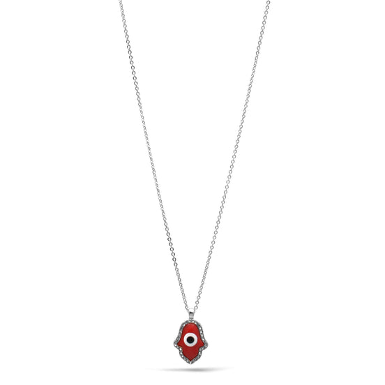 GOLD RED HAMSA HAND PENDANT SHORT NECKLACE  # HNN90662RD(LF16)