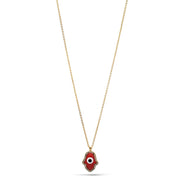 GOLD RED HAMSA HAND PENDANT SHORT NECKLACE # HNN90662GD(LF16)