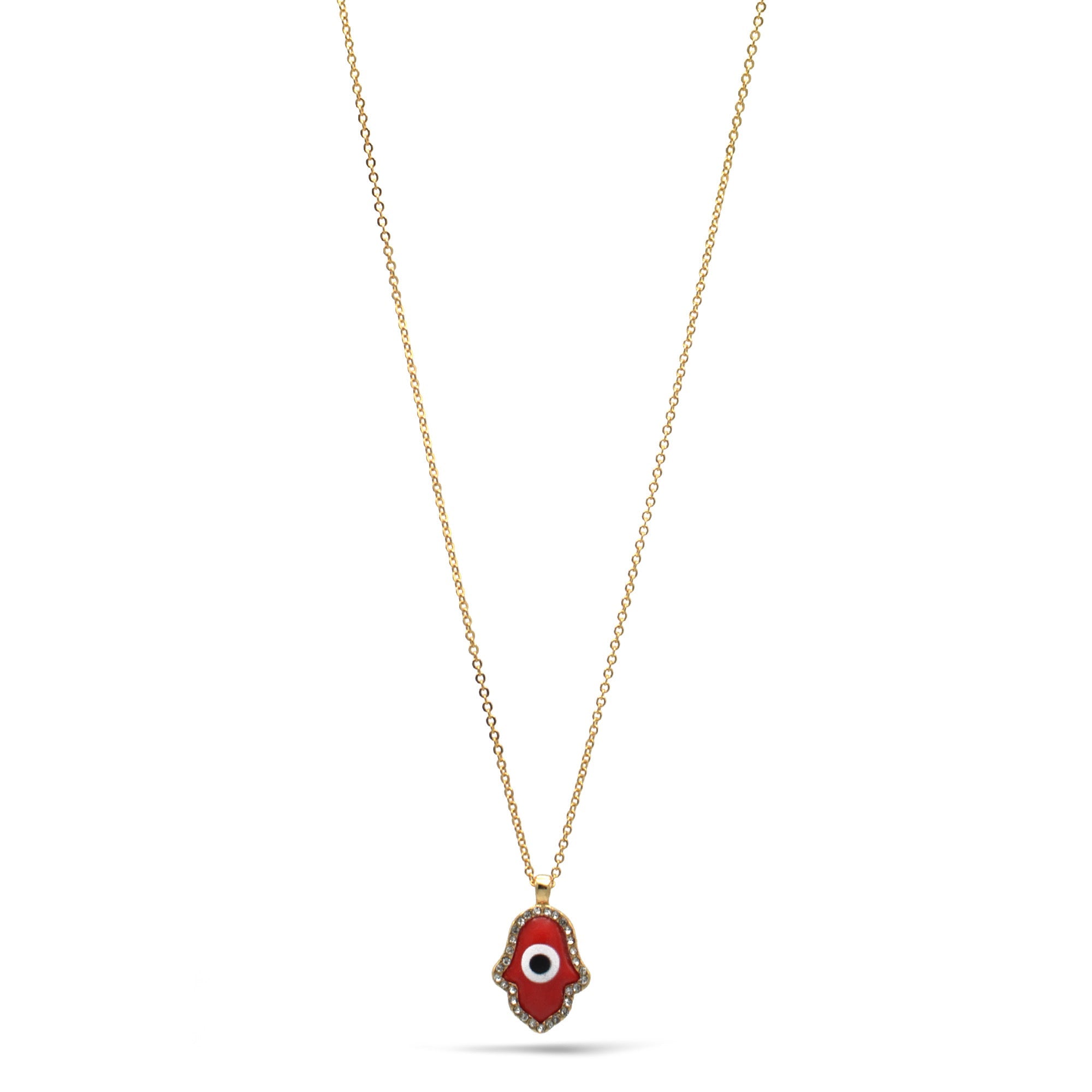 GOLD RED HAMSA HAND PENDANT SHORT NECKLACE # HNN90662GD(LF16)