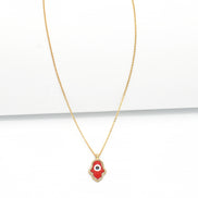 GOLD RED HAMSA HAND PENDANT SHORT NECKLACE # HNN90662GD(LF16)