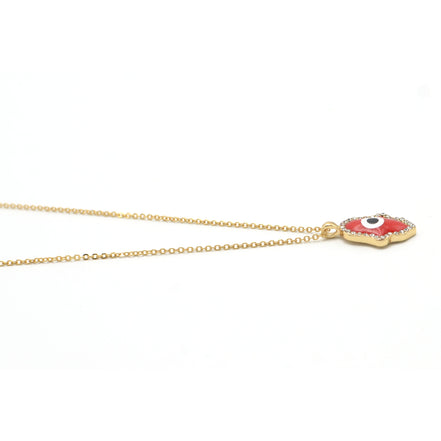 GOLD RED HAMSA HAND PENDANT SHORT NECKLACE # HNN90662GD(LF16)