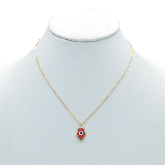 GOLD RED HAMSA HAND PENDANT SHORT NECKLACE # HNN90662GD(LF16)
