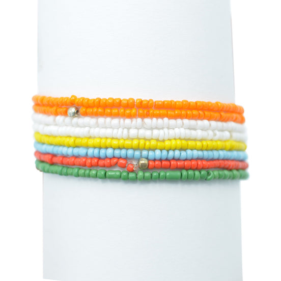 MULTI-COLOR BEADS 8 PCS MEMORY WIRE BRACELET#B8389MLT (OC24)