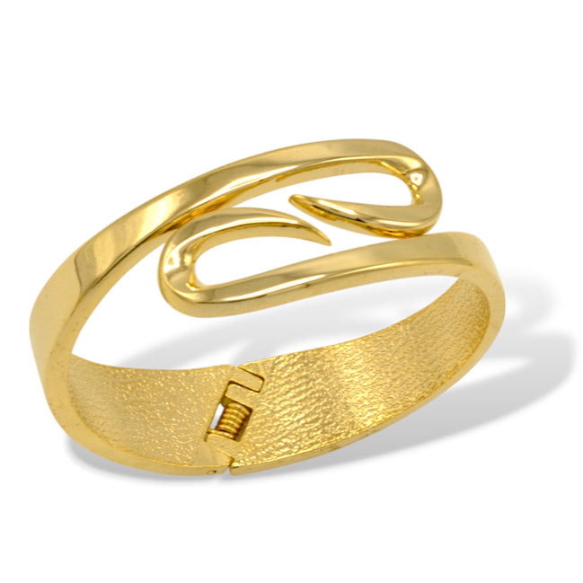 Gold Polished Abstract Swirl Cuff Bracelet – Bold Open Design Hinge Bangle#HB83_GLD (IG7)