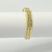 Gold-Tone Double Wire Bangle Bracelet with Crystal Bar Accent – 2.7
