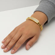 Gold-Tone Double Wire Bangle Bracelet with Crystal Bar Accent – 2.7