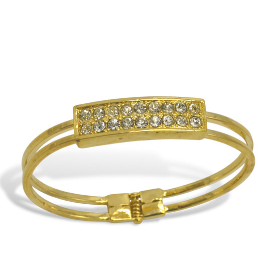 Gold-Tone Double Wire Bangle Bracelet with Crystal Bar Accent – 2.7" Diameter#FW-HB895G (KC3)