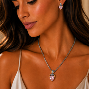 Rose crystal Heart Pendant Necklace – 18