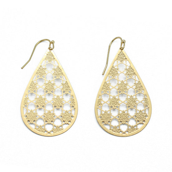 GOLD LASER CUT LIGHT WEIGHT TEARDROP EARRINGS #HNE90635(HE9/HD7)