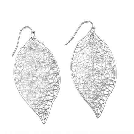 RHODIUM LASER CUT LIGHT WEIGHT LEAF EARRINGS #HNE90636(HD12)