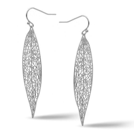 RHODIUM LASER CUT LIGHT WEIGHT LEAF EARRINGS #HNE90636(HD12)