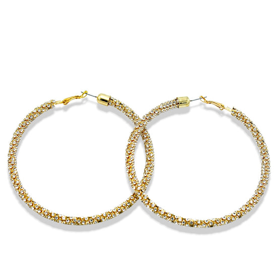 Gold Rhinestone Wrapped Hoop Earrings – 3" Statement Hoops#HNE90638(HE1)