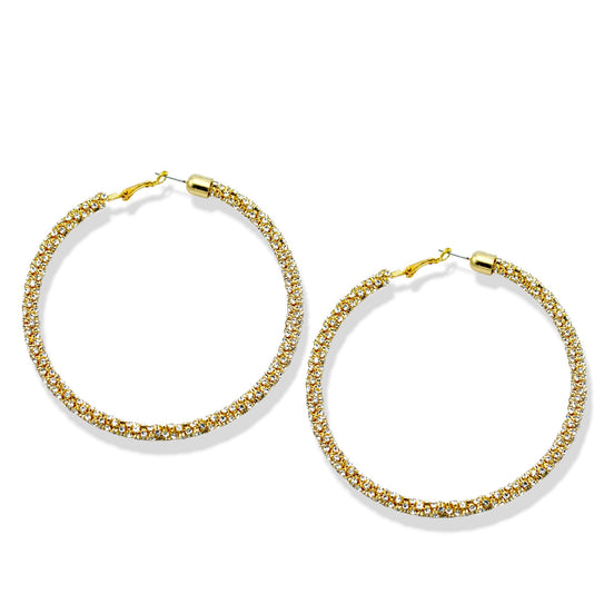 Gold Rhinestone Wrapped Hoop Earrings – 3" Statement Hoops#HNE90638(HE1)