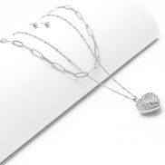 Rhodium Heart Crystal Pendant Necklace And Earrings Set#HNN+E90640(RC22/SF7)