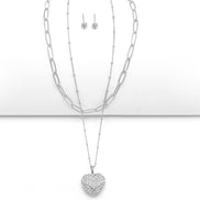 Rhodium Heart Crystal Pendant Necklace And Earrings Set#HNN+E90640(RC22/SF7)