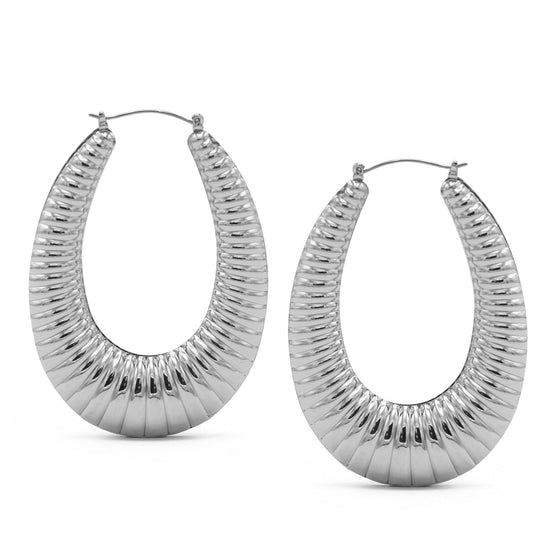 SILVER OVAL HOOP EARRINGS#HNE90616SL(SC15/LD10)