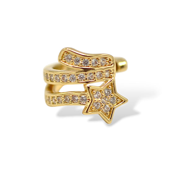 Gold Star & Sparkling Cuff Ear Clip – 0.5" Inch No Piercing Required Fashion Earring#HNE90621GD(SF12)