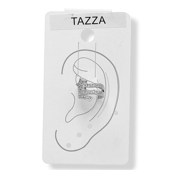 Silver Star & Sparkling Cuff Ear Clip – 0.5" Inch No Piercing Required Fashion Earring#HNE90621SL(SF12)