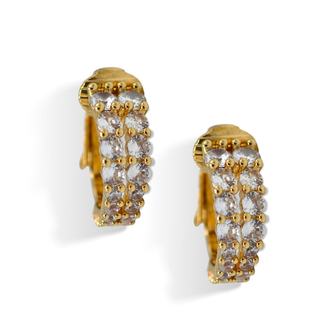 Glamorous Gold-Tone Huggie Clip Earrings with Brilliant Rhinestones (0.7") #HNE90624GD(NA10)