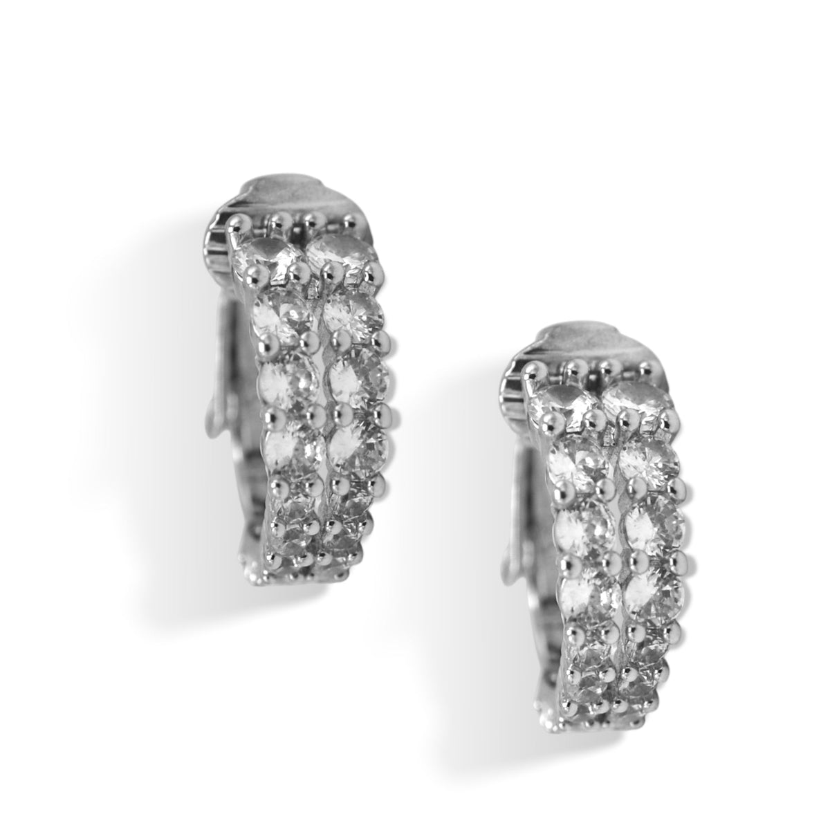 Glamorous Silver-Tone Huggie Clip Earrings with Brilliant Rhinestones (0.7