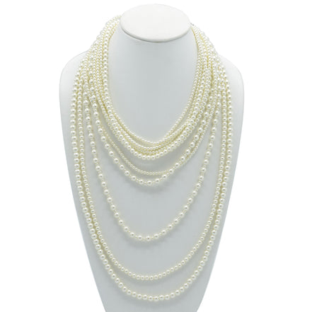 Gold Cream Pearl Multi-Row Layer Necklace #HNN90626GD (DA1)
