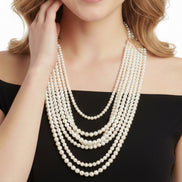 Gold Cream Pearl Multi-Row Layer Necklace #HNN90626GD (DA1)