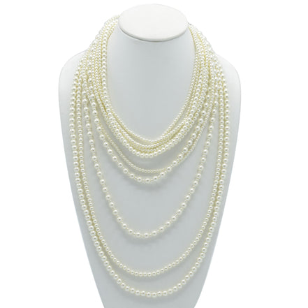 Gold Cream Pearl Multi-Row Layer Necklace #HNN90626GD (DA1)