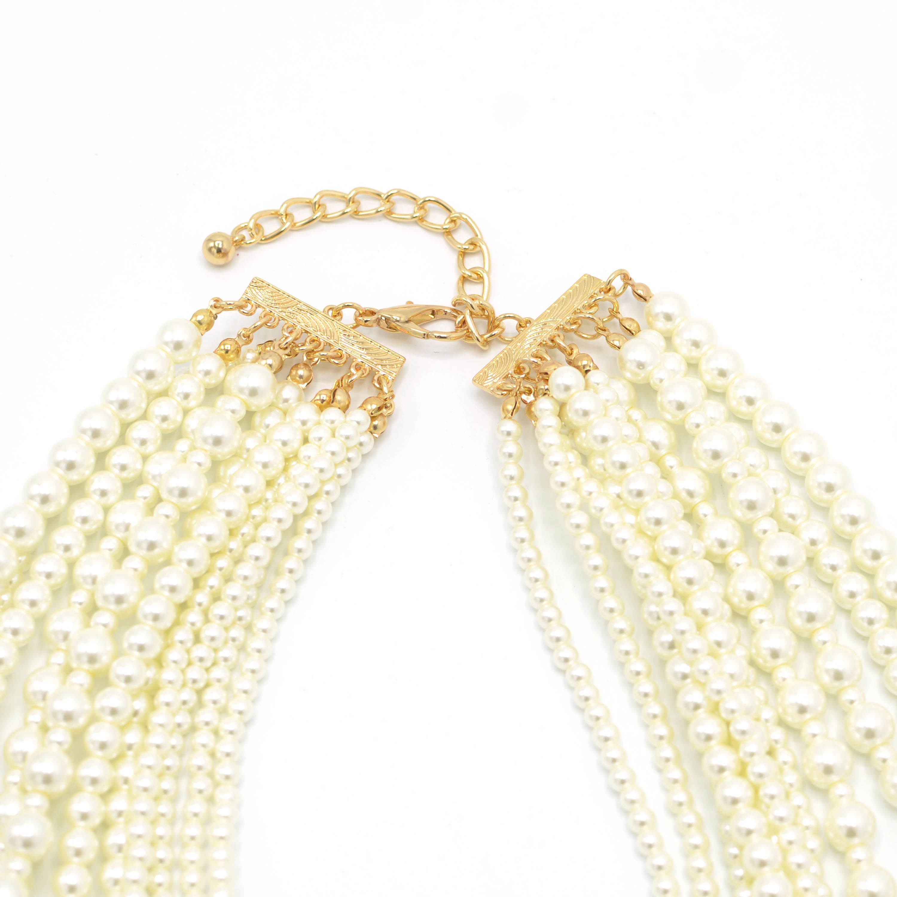Gold Cream Pearl Multi-Row Layer Necklace #HNN90626GD (DA1)