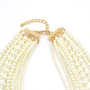 Gold Cream Pearl Multi-Row Layer Necklace #HNN90626GD (DA1)