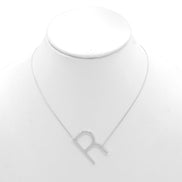 SILVER LETTER R INITIAL CHARM NECKLACE  # HNN90628R Rhodium(OE8)